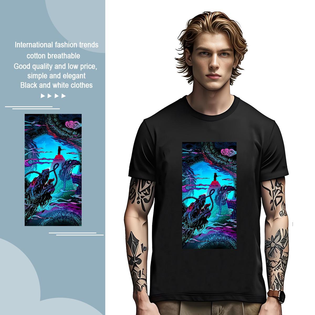 T-Shirts for Men 230g 100% Cotton dragon Hip Hop Breathable Short Sleeve Plus Size Custom Men Tops Tees Brand Classic Tees Shirts