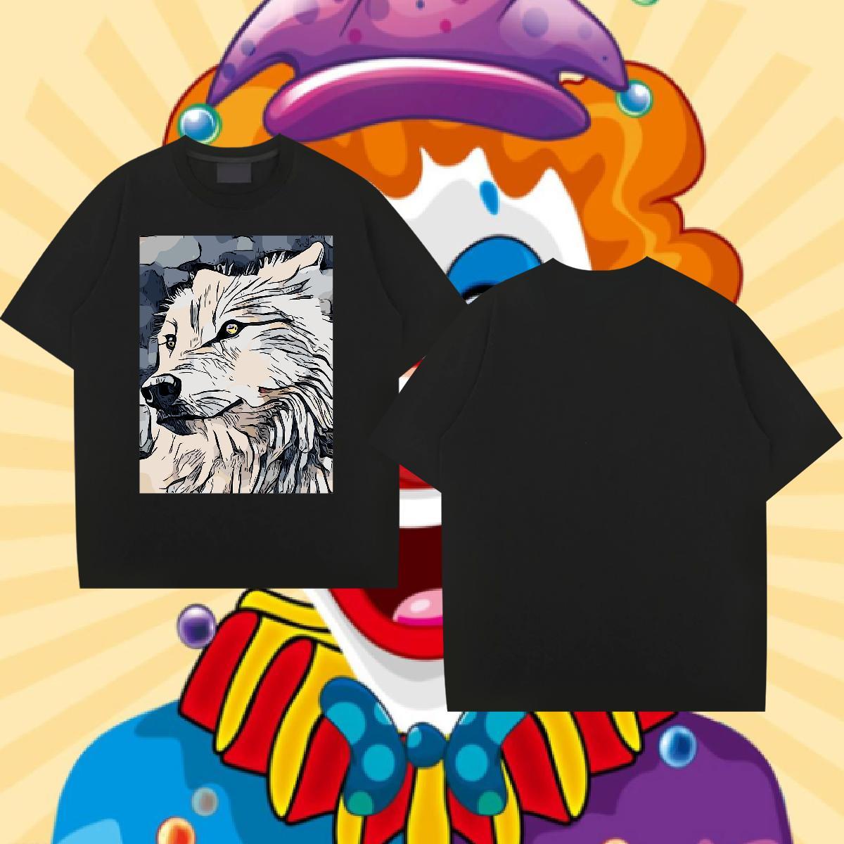 Custom T shirt 230g Pure Cotton wolf Anime Printing Street Tops Breathable Short Sleeve Free Shipping Men Tops Tees Floral Print