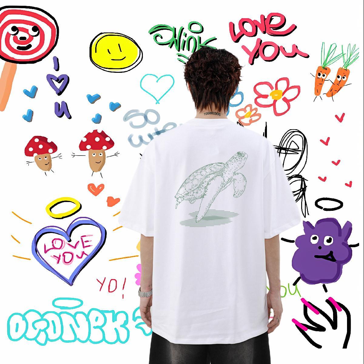 Stylist T shirt 230g Cotton tortoise Street Casual Clothings O-Neck Short Sleeve Unisex Mens Tshirts Graphic