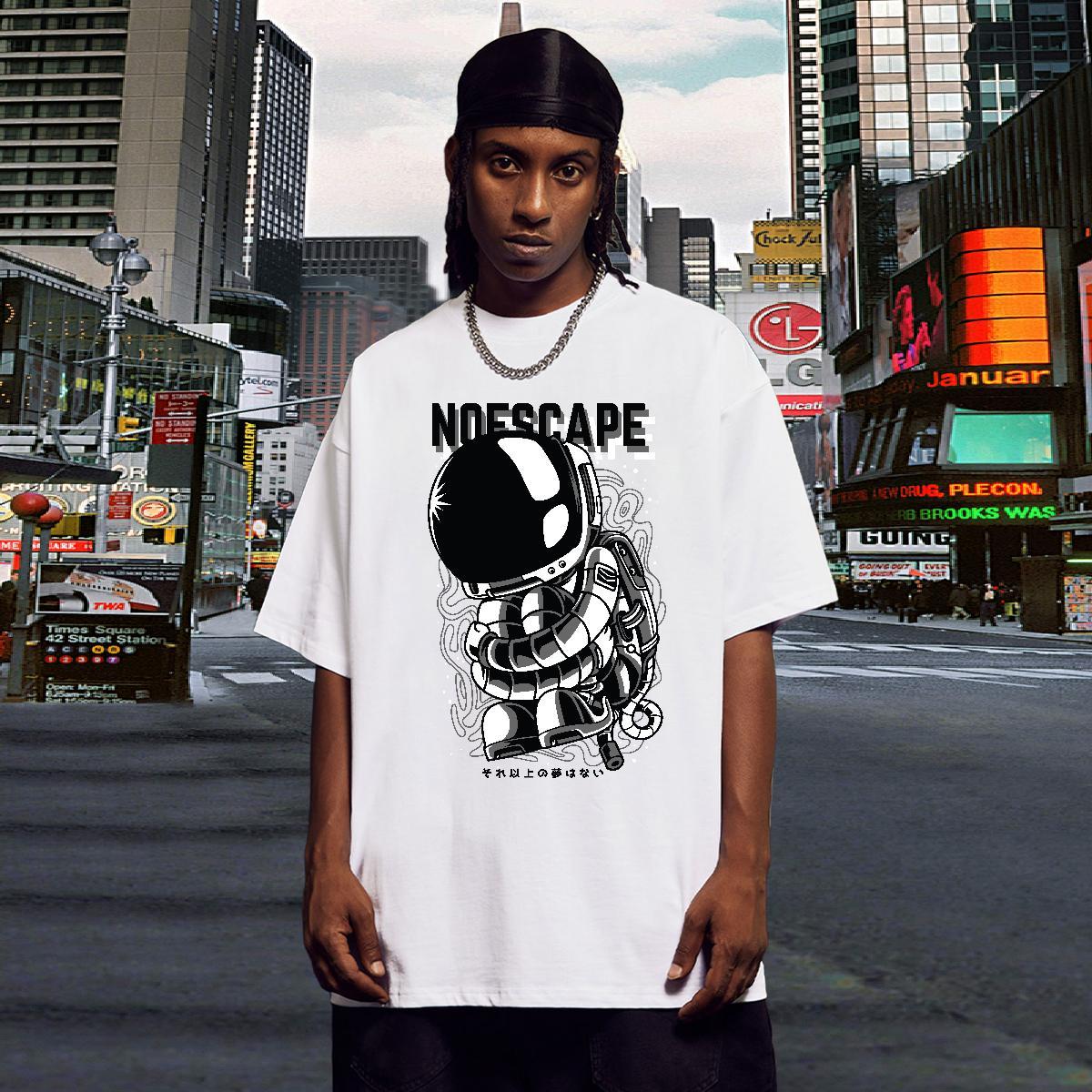 Man T Shirts 230g Pure Cotton cosmonaut Casual Beach Breathable Skull Couples T Shirts Fashion New Designer Polos