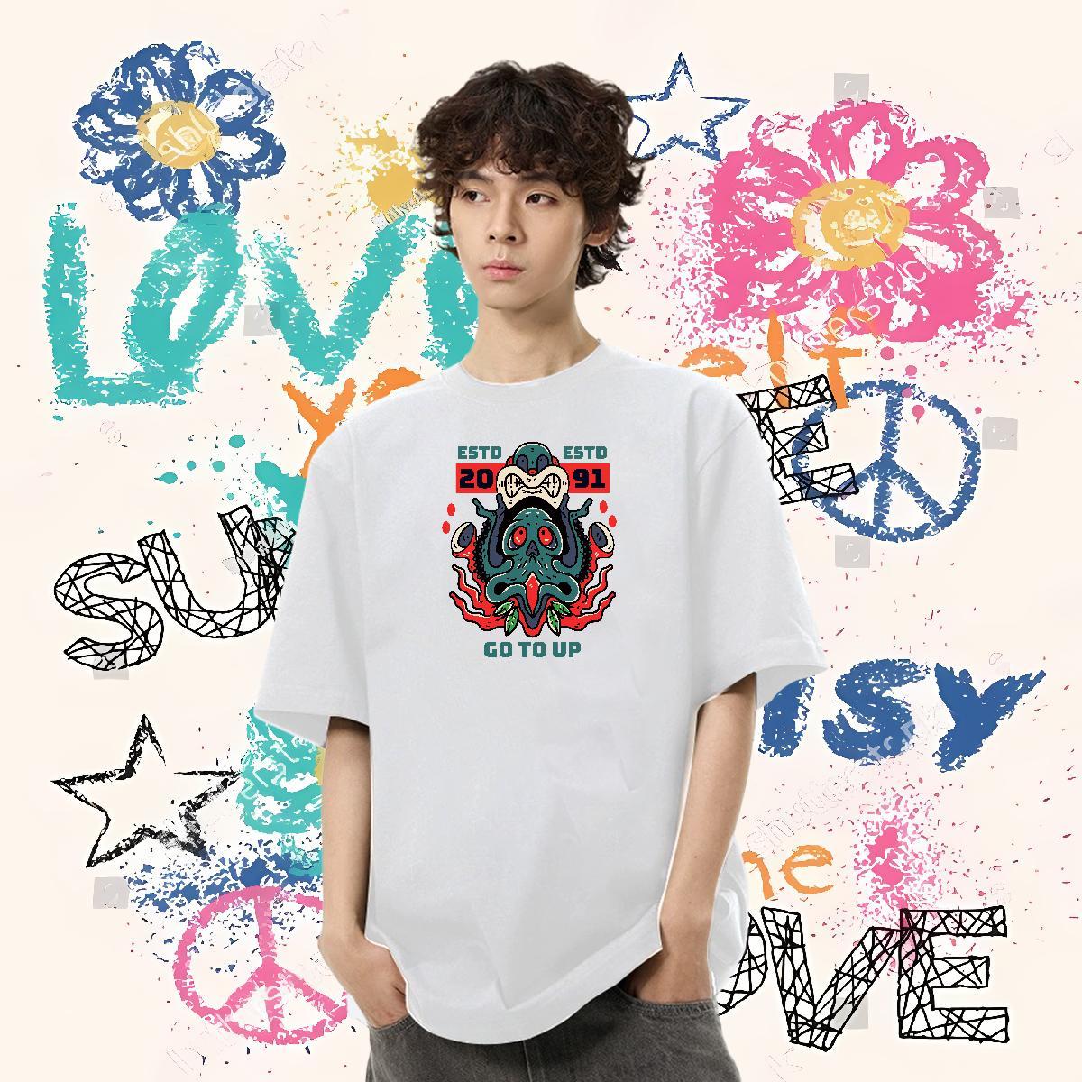 Customized Mens T Shirts 230g 100% Cotton octopus Hip Hop Tees O-Neck Short Sleeve Designer Tshirt for Man Woman Customized Print