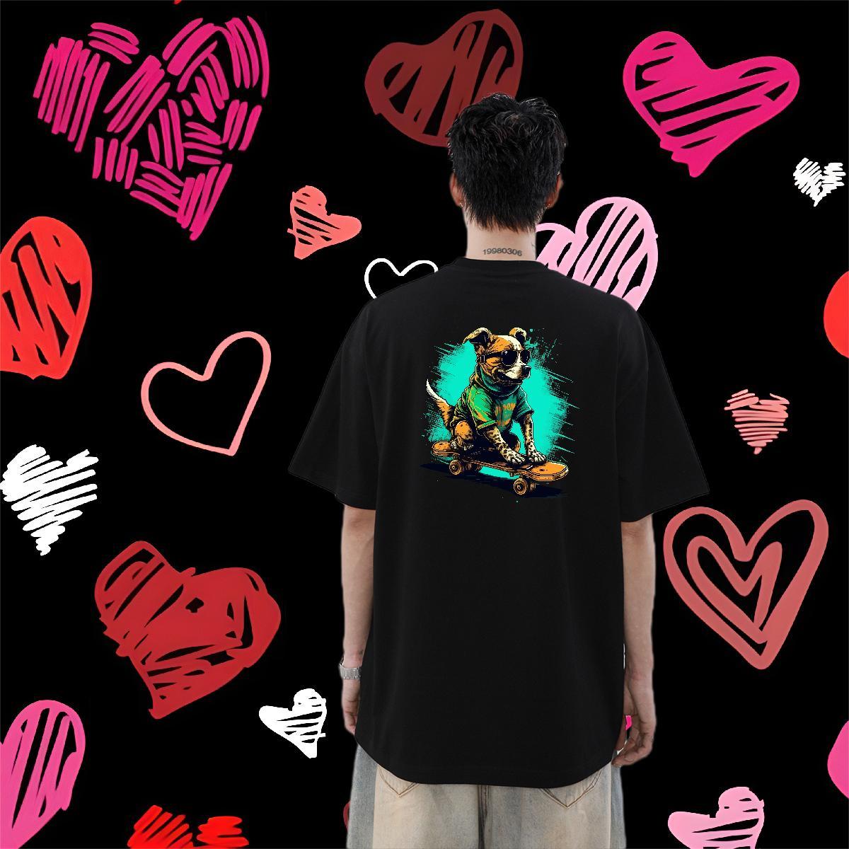 New T-Shirts 230g Pure Cotton dog Casual Tshirts O Neck Short Sleeves Comfortable Men Tees Oversized 3XL 4XL