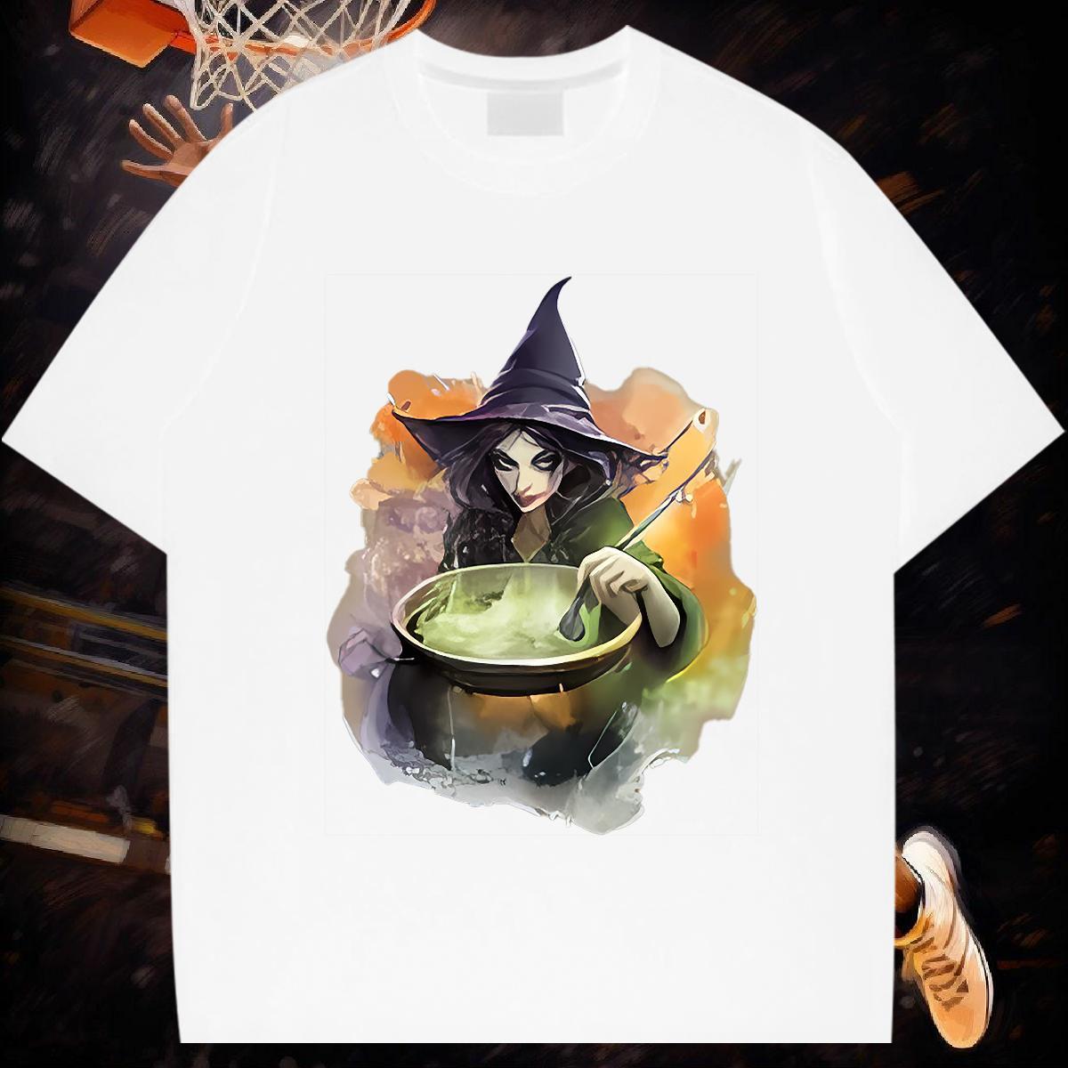 Classic T-Shirts 230g 100% Cotton witch Hip Hop Clothings Breathable Crew Neck Loose Fit Men Clothes T-Shirt DIY Printed