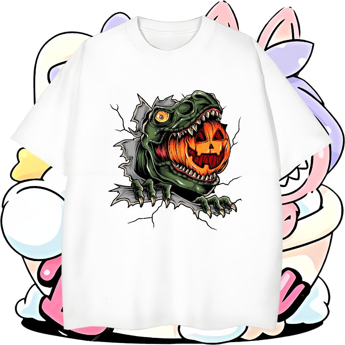 Classic Casual T-Shirts 230g Pure Cotton Halloween High Street Hip Hop Polos Breathable Crew Neck Cool Design Mens Tshirts Custom Print Oversized