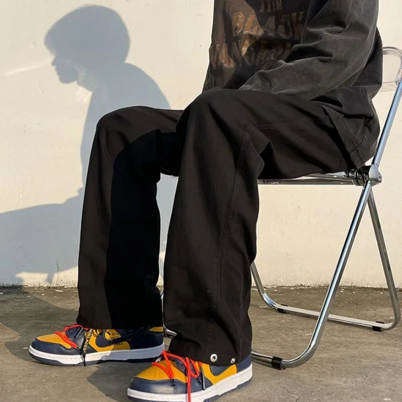 Mens Cargo Pants Wide Straight Male Trousers Brown With Trend est Emo Casual In Luxury Vintage Fashion Baggy 240806