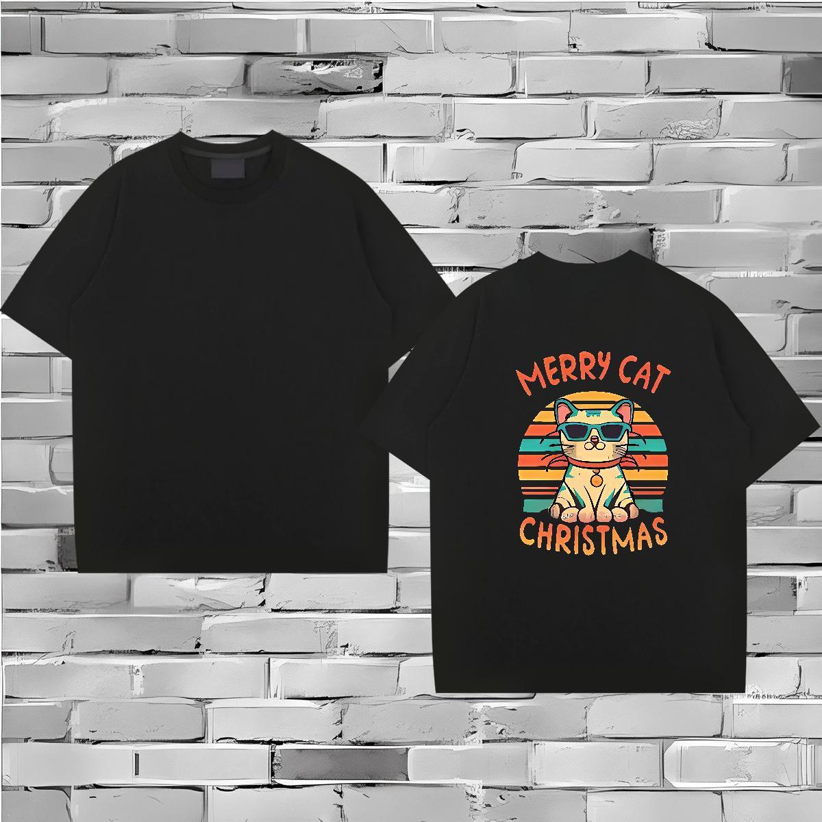 Casual New T-Shirts for Men 100% Cotton 230g cat Home Outdoor Top Tees Breathable Short Sleeve Unisex Men Tops Tees DIY Printed