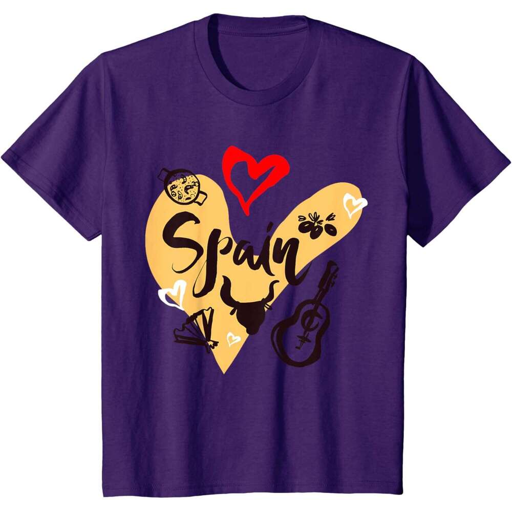 T shirt Mens I Love Spain, Cool Spain Doodles Illustration Graphic Design T-Shirt shirts tshirt graphic tee Casual tops summer clothes Short sleeve Fr