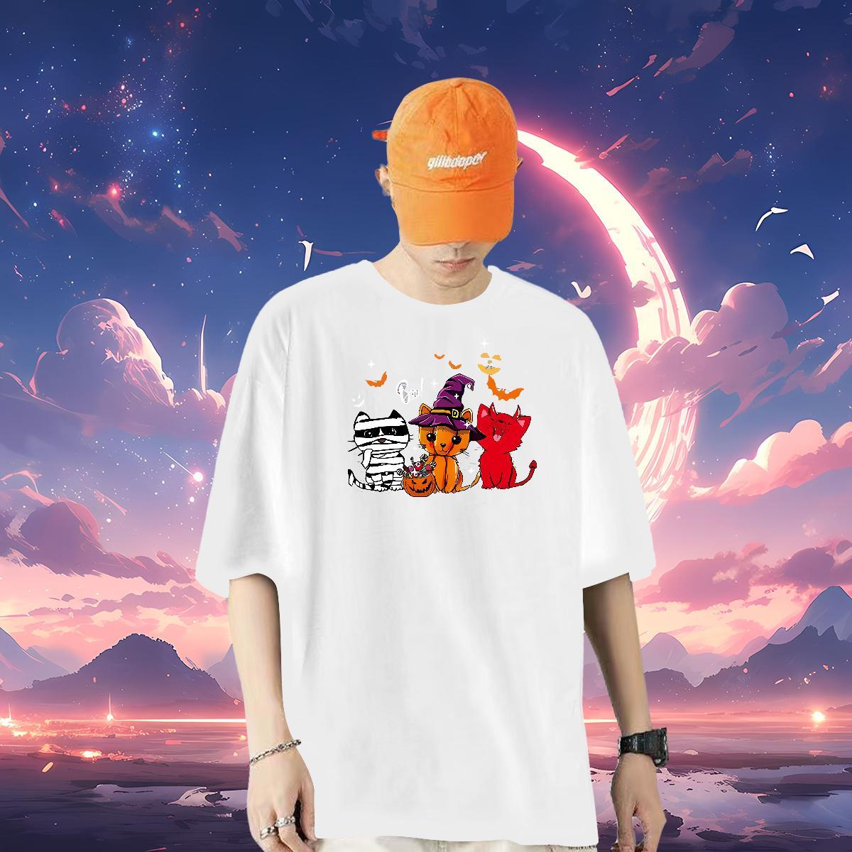 Fashion T-Shirts for Men 230g Pure Cotton halloween Street Wear Clothes Breathable Soft High Quality Men Clothes T-Shirt Anime