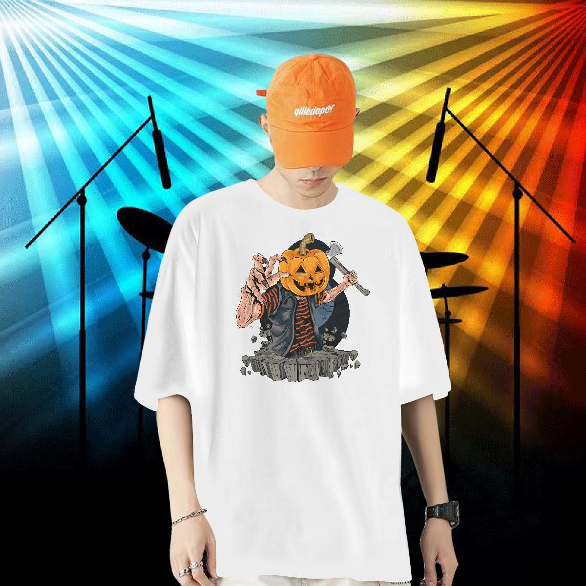 Designer Man T Shirts 100% Cotton 230g Halloween Street Tops Breathable Crew Neck Popular Tshirts Cartoon Print