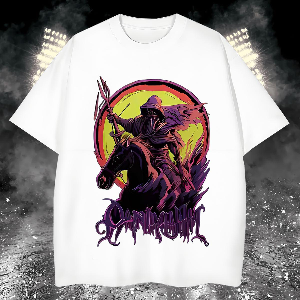 T Shirts Men 230g Pure Cotton horse Casual Beach Breathable Crew Neck Anime Print Couples T Shirts Stylist Loose Fit Top Tees