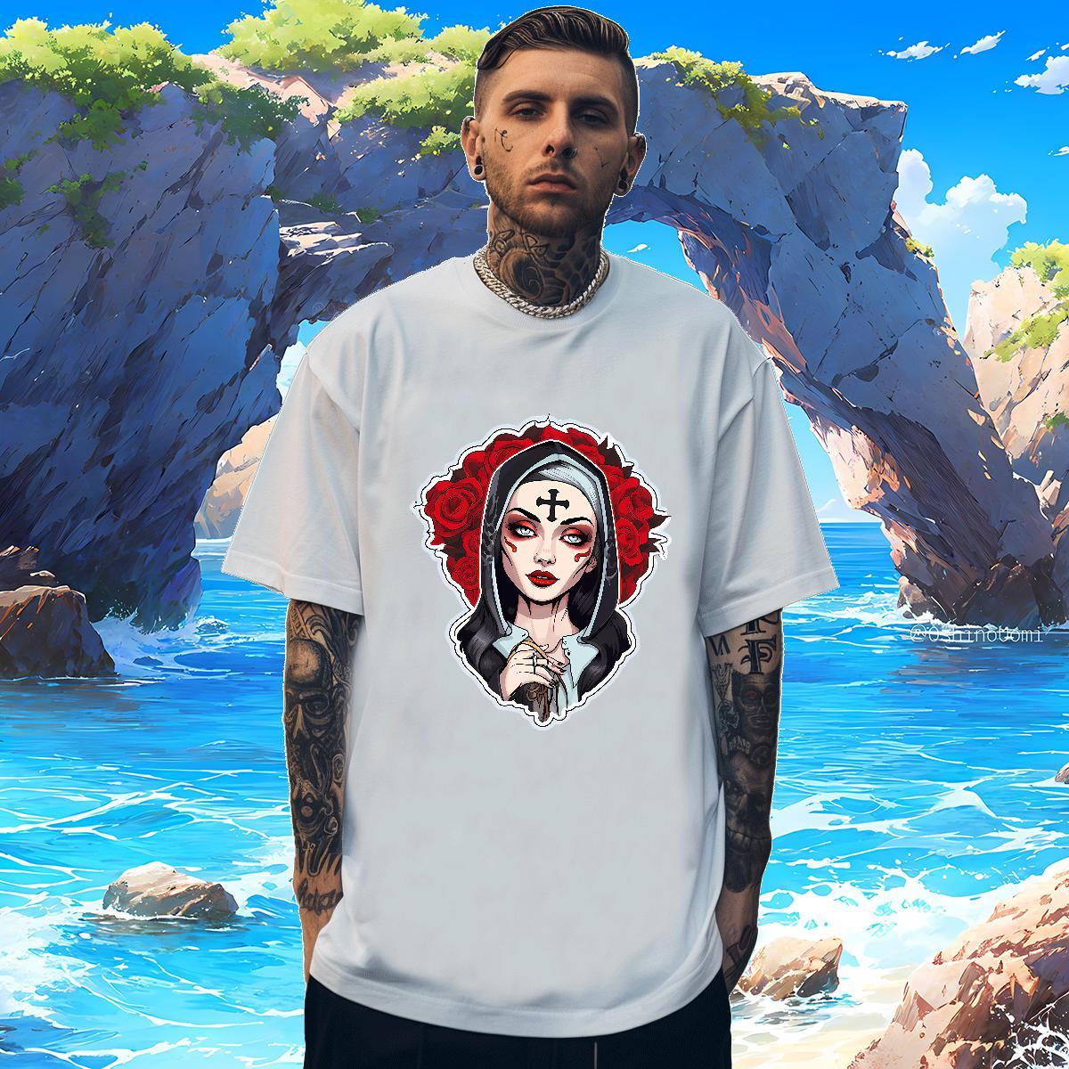 Mens T Shirts 100% Cotton 230g nun High Street Hip Hop Breathable Short Sleeve Plus Size Cartoon Men Tops Tees Fashion Designer Popular Clothings