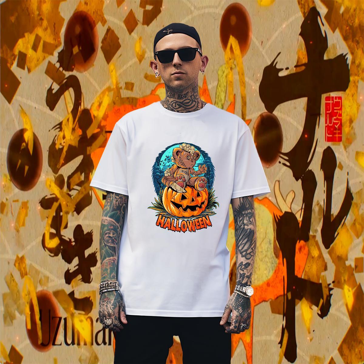 T-Shirts for Men 230g 100% Cotton pumpkin Sports Casual Breathable Crew Neck Anime Men Tshirts New Loose Fit Tee Shirt