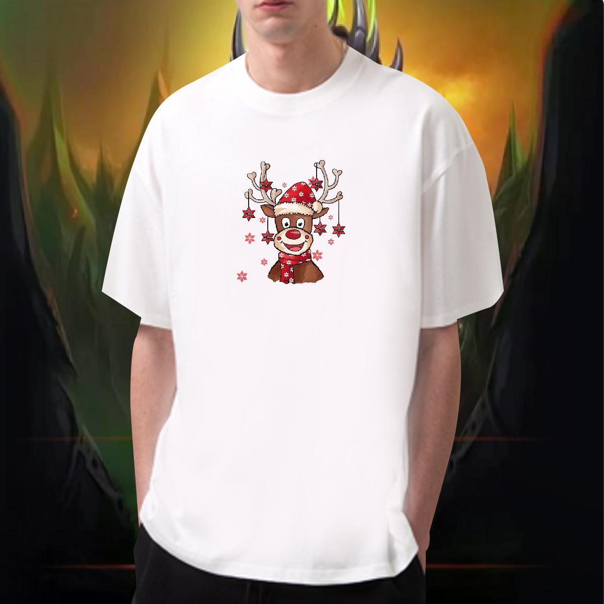 Custom T shirt 230g Cotton Christmas Street Tops Shirt Crew Neck Classic Tshirts Anime Print