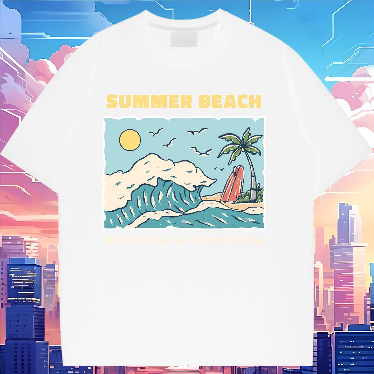 Nice T shirt Breathable Woman Tshirt Plus Size Custom sea Beach 230g Pure Cotton 2024 Top Tees