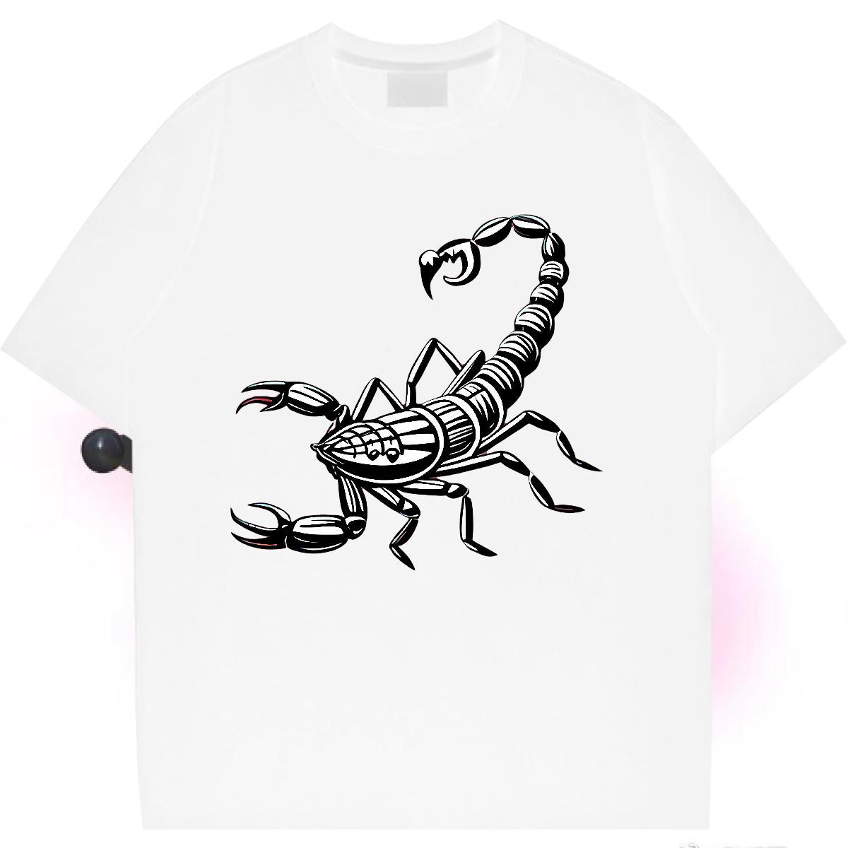 Female T shirt Breathable Short Sleeve Women Tees Cartoon Floral Printing scorpion Casual Beach 230g Pure Cotton 2024 Tops Shirt