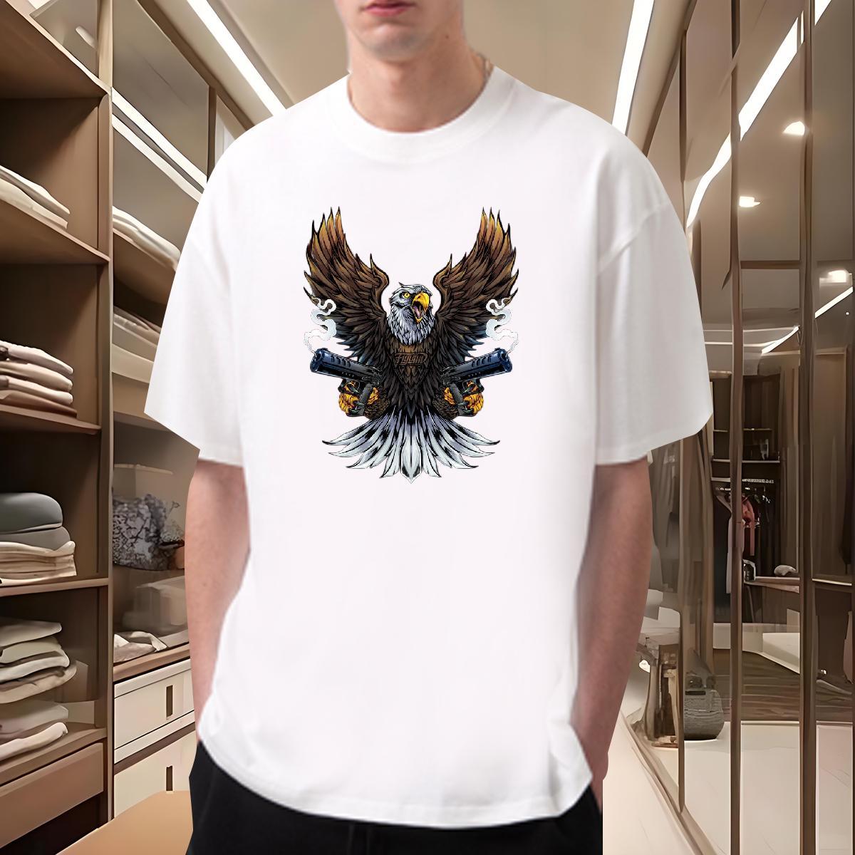 T Shirt For Man 230g Pure Cotton eagle Anime Printing Street Crew Neck Custom Anime Men Tees New Designer Loose Fit Tops