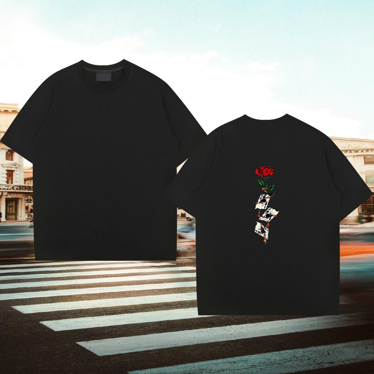 Fashion T-Shirts for Men 230g Pure Cotton flower Hip Hop Tees Short Sleeve O-Neck Designer Men Clothes T-Shirt Custom Print Oversized