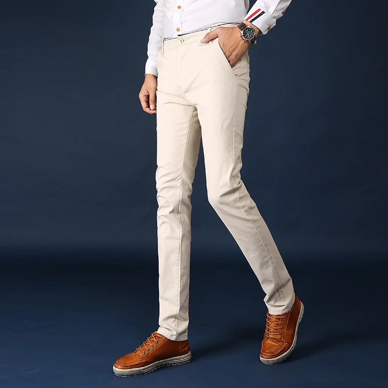 Men Pants Classic Style Cotton Elastic Slim Fit Office Trouser Business Casual Solid Straight Suit Pant Mens Clothing 240806