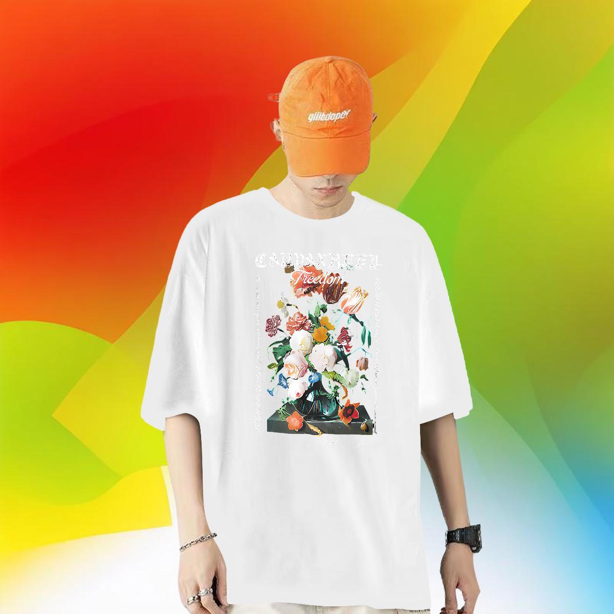 Classic T-Shirts 230g Cotton flower Street Tops Tees Pure Cotton Free Shipping Men Tees Black Oversized