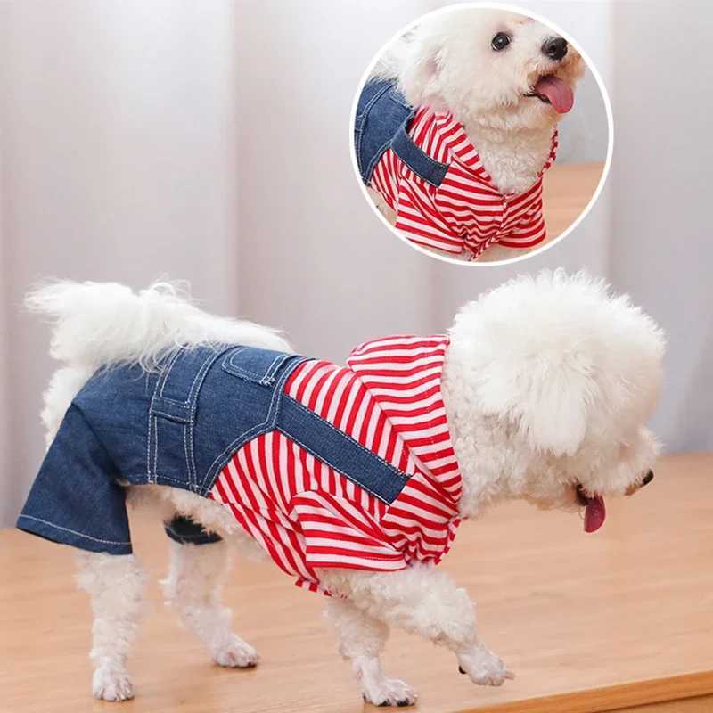 Jean Pets for Small Medium Dogs Chihuahua Cat Jumpsuit Hoodies Striped Plaid Dog Clothes French Bulldog Puppy Clothing Y240806