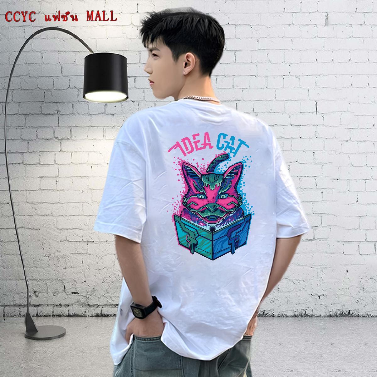 Wholesale Men T Shirts 230g Cotton cat Street Casual Tshirts Pure Cotton Popular Tshirt for Man Woman Cartoon Print
