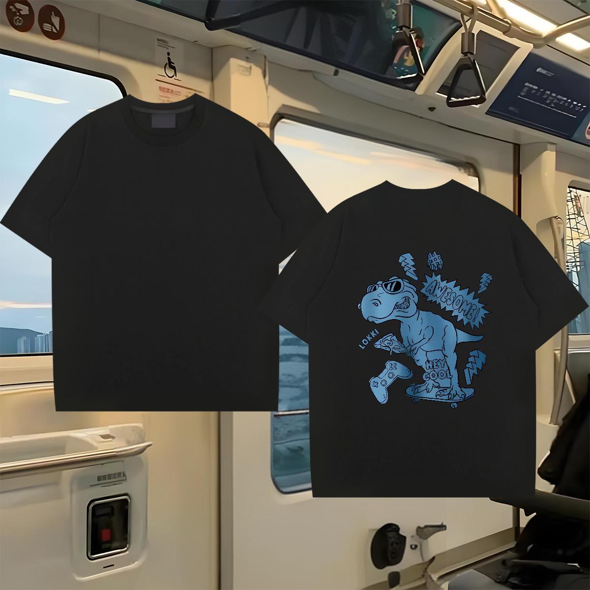 2024 DIY T Shirts Men 100% Cotton 230g dinosaur Summer Casual Tops Tees Short Sleeve O-Neck High Quality Tshirt for Man Woman Custom Print Oversized