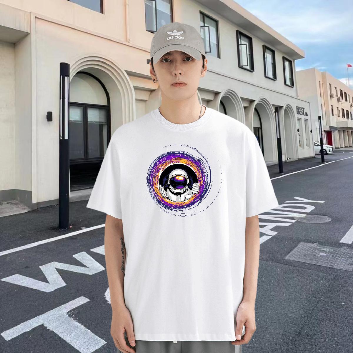 Loose Tshirts 100% Cotton 230g Casual spaceman Plus Size Cartoon Short Sleeve Soft 2024 New T-Shirts Tee Shirt