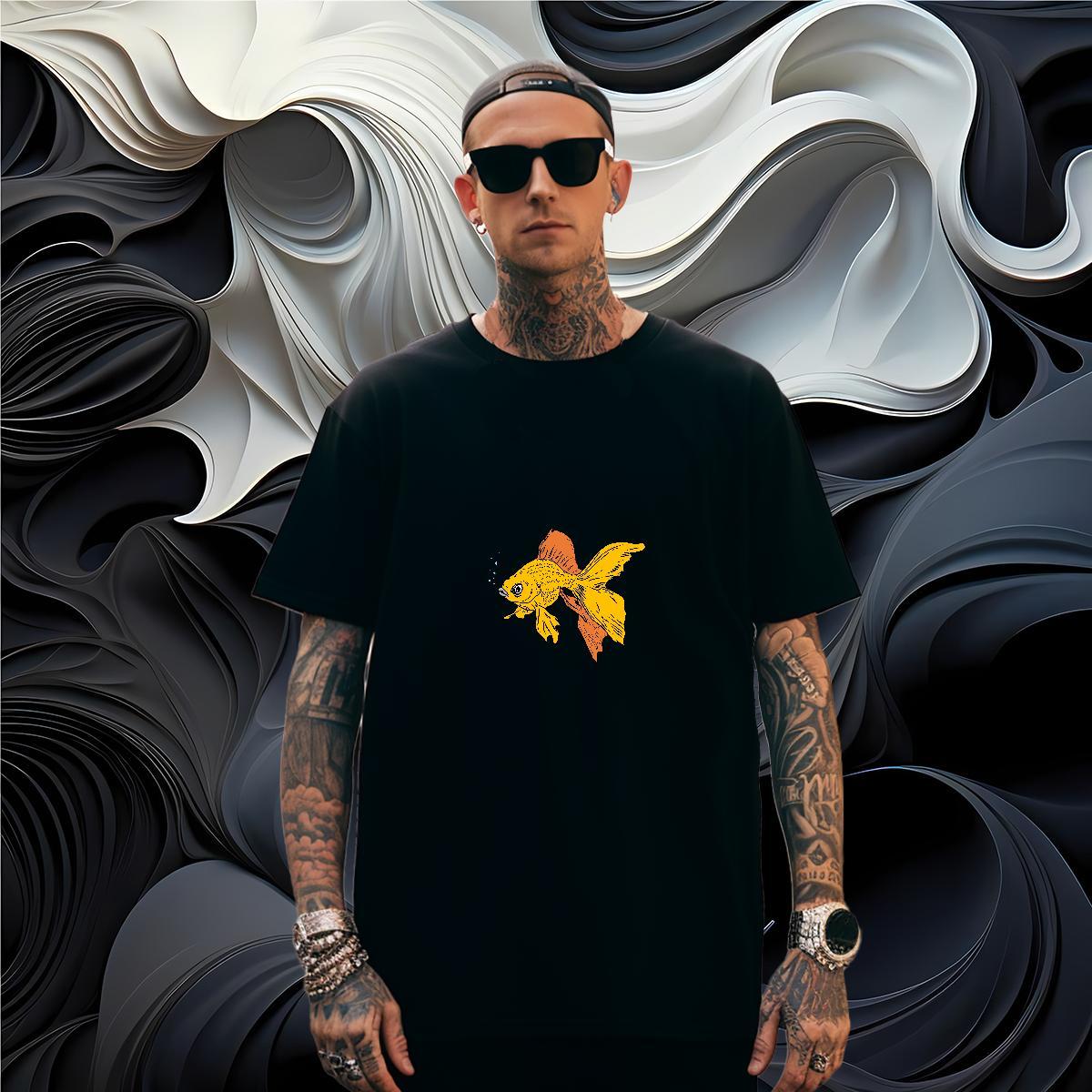 Man T Shirts 230g Pure Cotton fish Casual Crew Neck Breathable Oversized 3XL 4XL Men Tshirts Fashion Free Shipping Tops