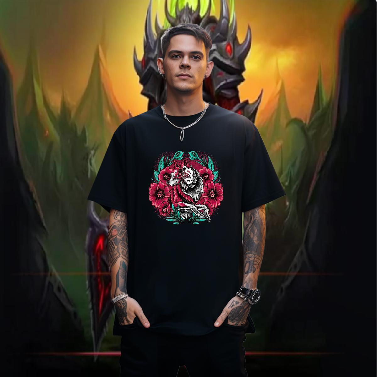 Fashion Design T Shirt For Man 230g Pure Cotton wolf Hip Hop Street Wear Breathable Crew Neck Designer Men Tees Plus Size Custom
