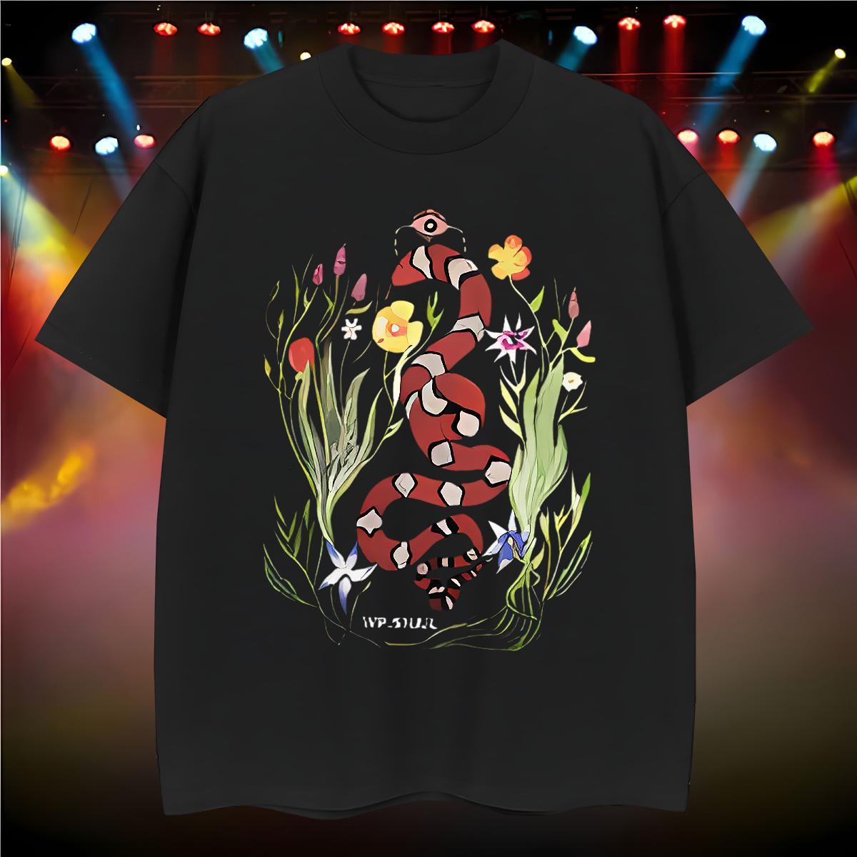2024 New T-Shirts 100% Cotton 230g snake High Street Hip Hop Tees Shirts Breathable Cool Men Tshirts Floral Print