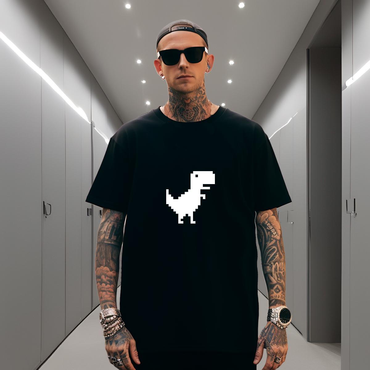 T-Shirts 230g Pure Cotton dinosaur Hip Hop Breathable Short Sleeve Asian Size Tshirt for Man Woman Fashion Unisex Clothings