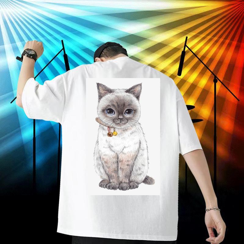 2024 Summer T-Shirts for Men 100% Cotton 230g cat Casual Daily Wear Tshirts Pure Cotton Free Shipping Men Clothes T-Shirt Asian Size
