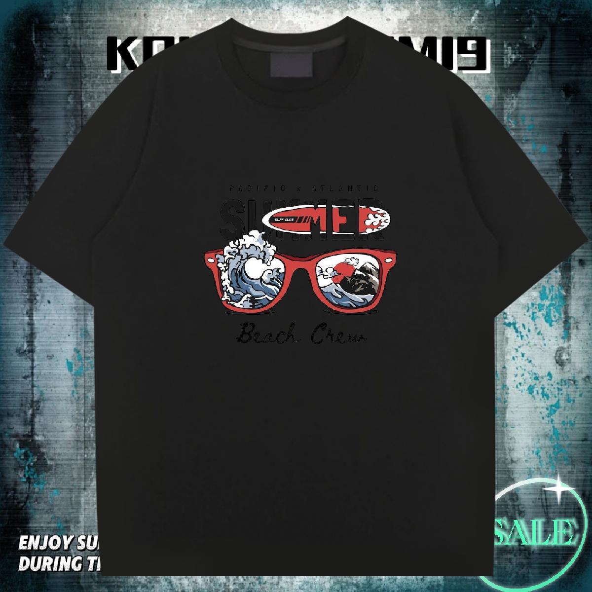 Cool Design Men Tees 230g Pure Cotton Home Outdoor sea wave Cartoon Print Breathable Crew Neck Stylist T Shirt For Man Tees Shirts