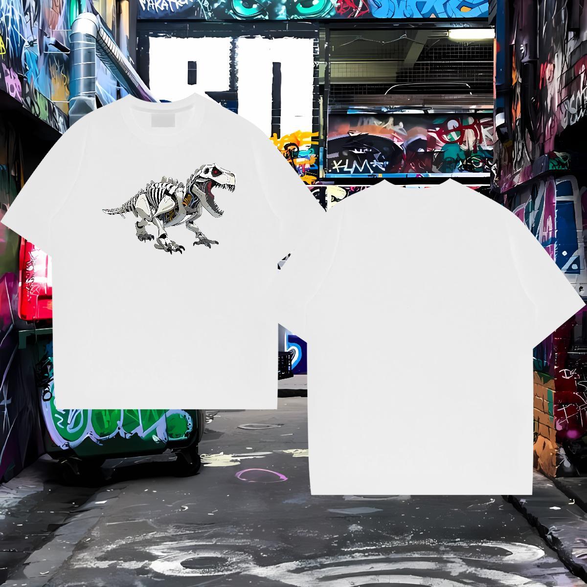 Factory Direct Mens T Shirts 230g Cotton dinosaur Street Casual Tops Tees Crew Neck Cool Men Clothes T-Shirt Black Oversized