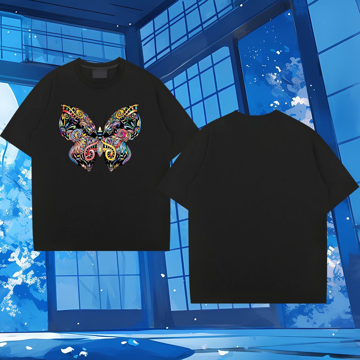 New Mens T Shirts 230g 100% Cotton Butterfly Sport Wear O Neck Short Sleeves Wholesale Tshirts Custom Big Size