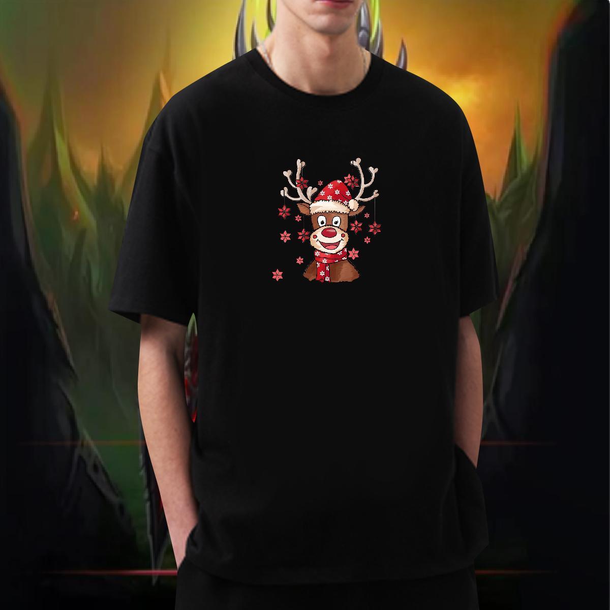 Custom T shirt 230g Cotton Christmas Street Tops Shirt Crew Neck Classic Tshirts Anime Print