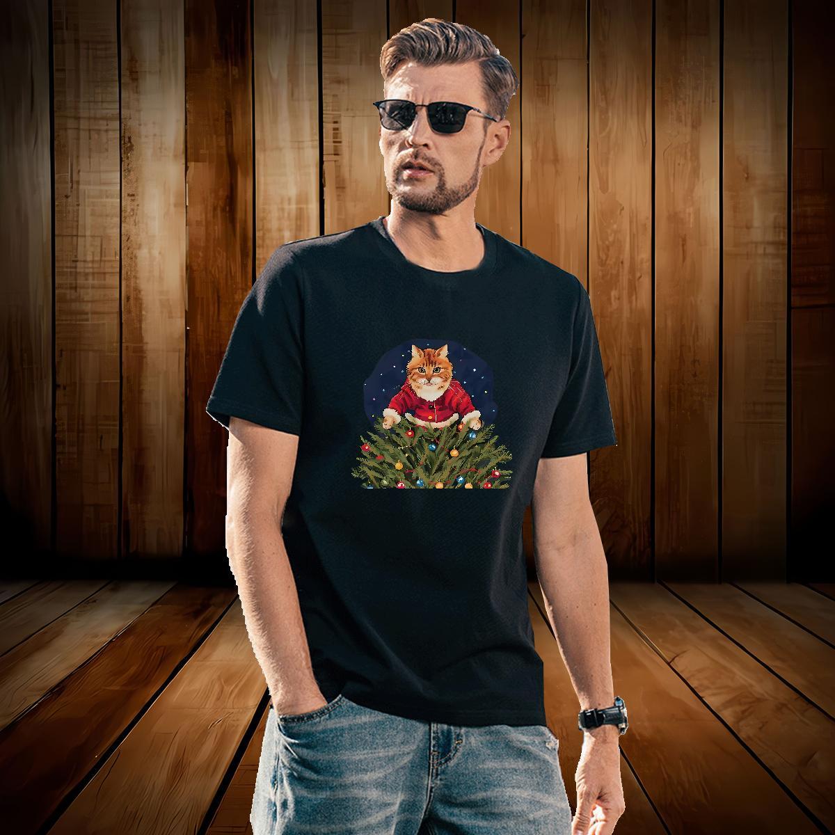 Mens T Shirts 100% Cotton 230g cat Sports Casual Crew Neck Breathable Customized Print Men Clothes T-Shirt Classic Casual Brand Top Tees