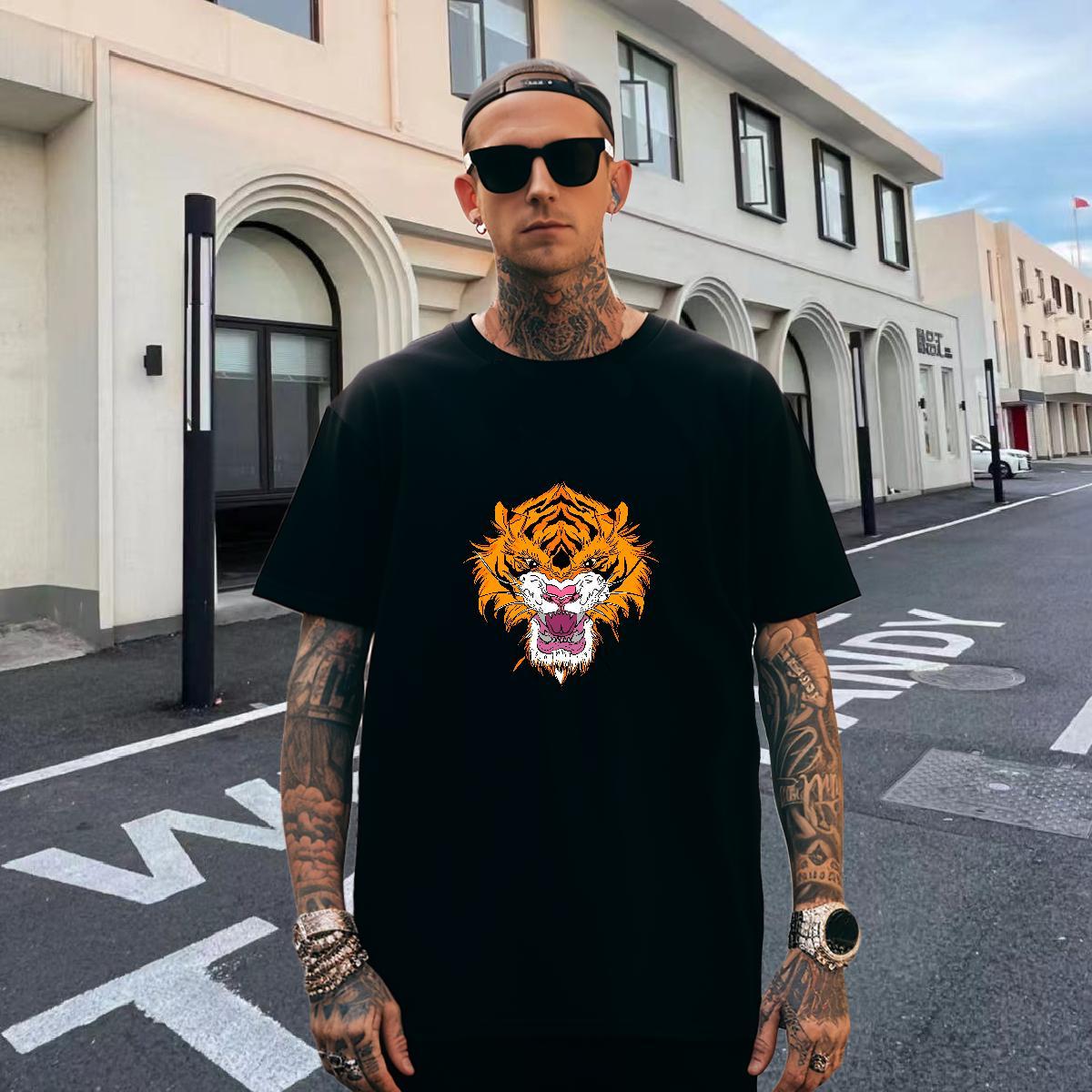 Comfortable Men Tshirts 230g Cotton Street Wear tiger Plus Size Cartoon Short Sleeve Soft Wholesale T-Shirts for Men Top Tees