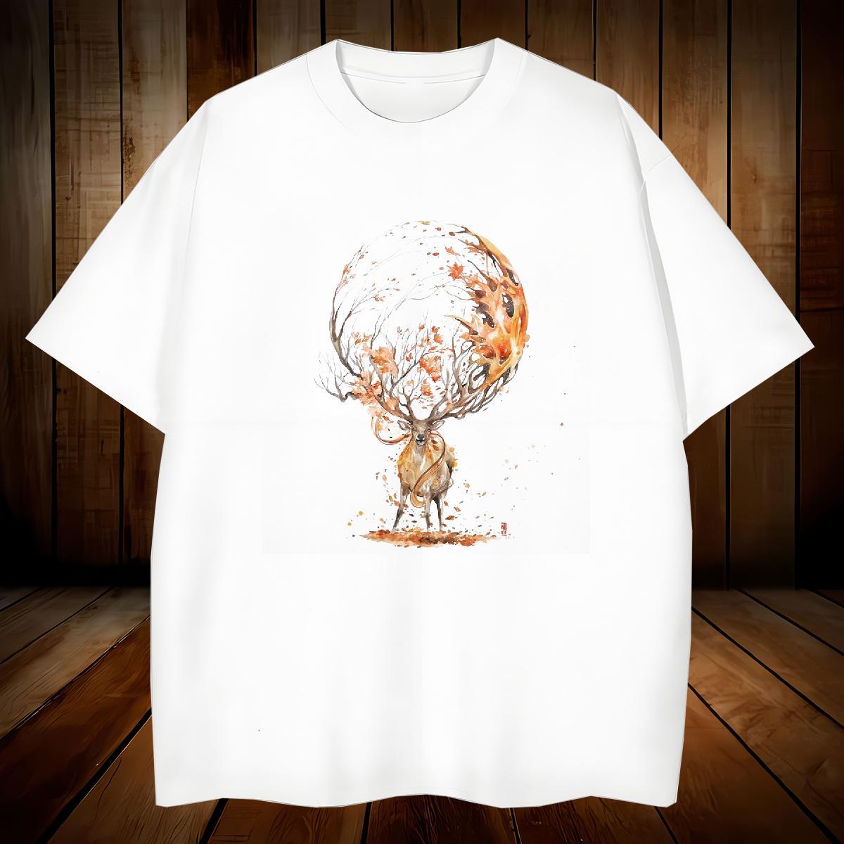 Cool Design Men Tees 230g Pure Cotton Deer T-Shirts Home Outdoor Breathable Crew Neck DIY Anime Fashion New Top Tees