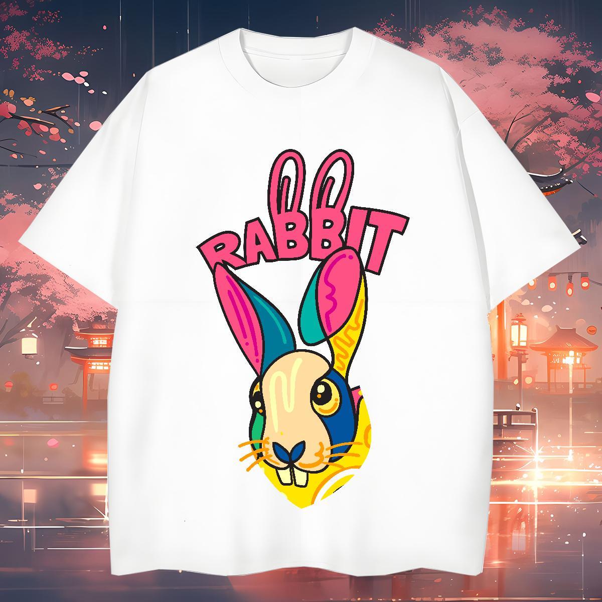 T-Shirts 230g 100% Cotton rabbit Outdoor Breathable Short Sleeve Custom Print Plus Size Men Tshirts Fashion Unisex Clothes
