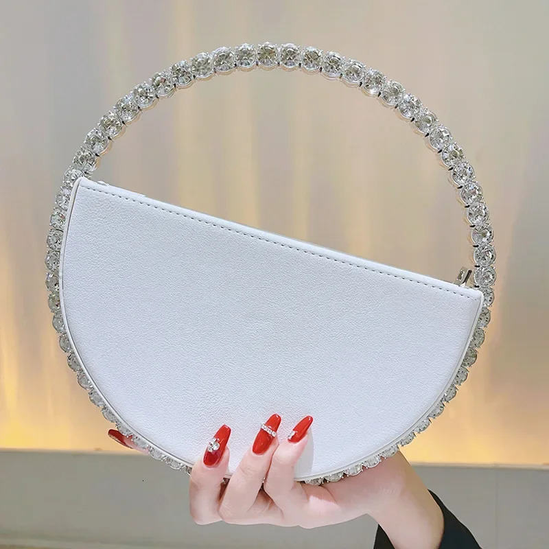Diamond round ring evening bag fashionable artificial leather clutch wallet elegant handbag for ladies party dance wedding 240806Z