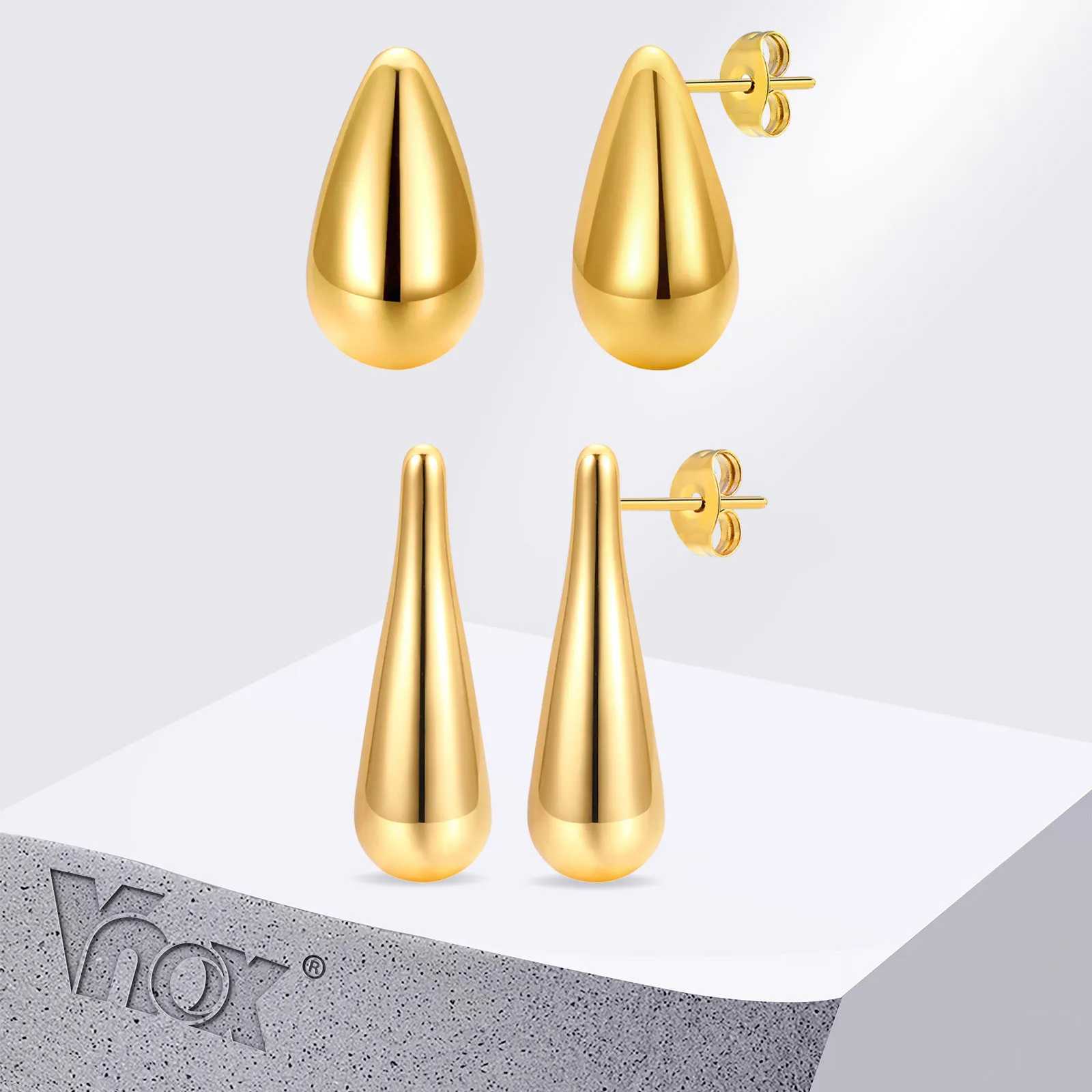 Vnox 1 pair of womens long water droplet earrings simple metal earrings gold-plated stainless steel hypoallergenic earrings W240803