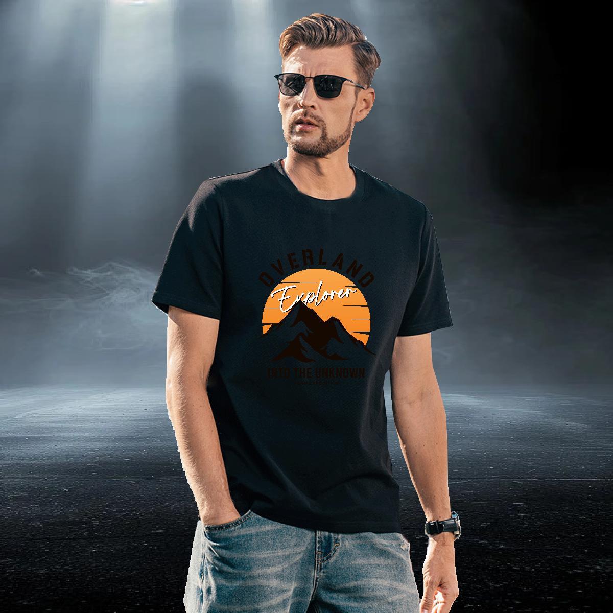 Cool Tshirts 230g Pure Cotton Hip Hop Street mountains DIY Printed Breathable Crew Neck Fashion Designer Man T Shirts Wear