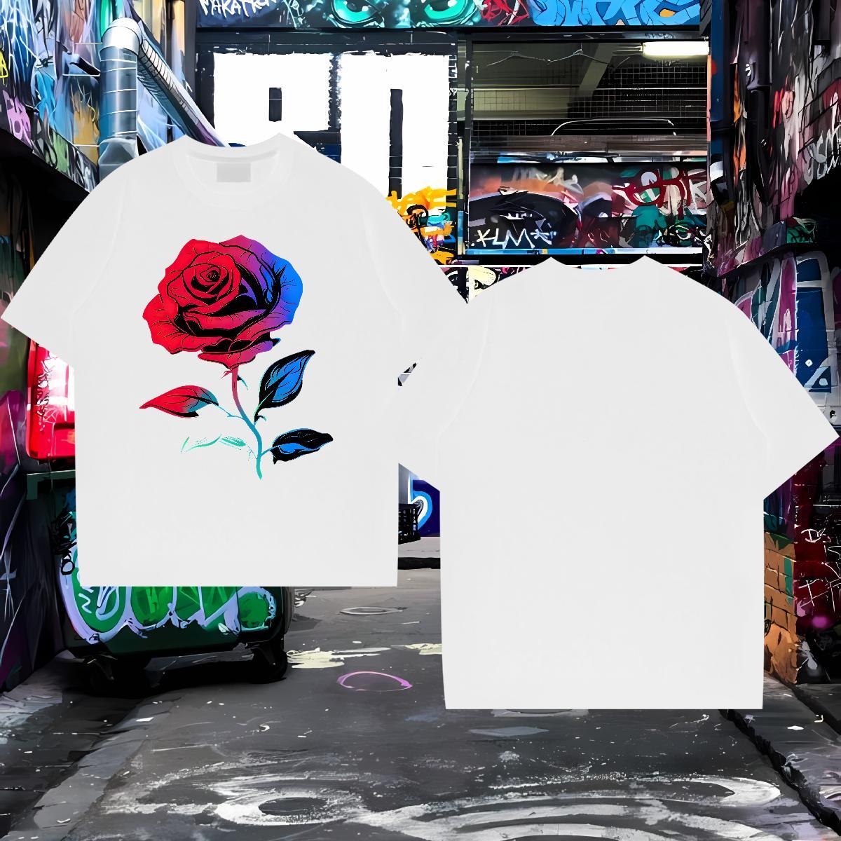 Mens T Shirts 230g Cotton ROSE Street Wear O Neck Short Sleeves Custom Big Size Men Tops Tees New Loose Fit Tee Shirt