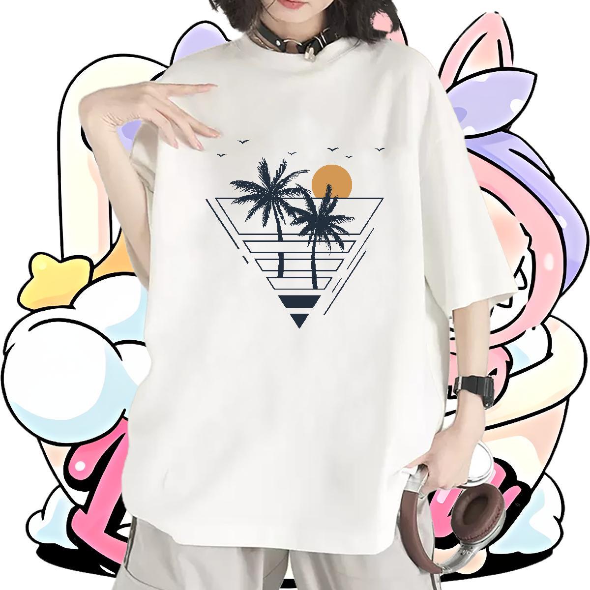 High quality T Shirts Women Short Sleeve O-Neck Couples T Shirts Cartoon Anime tree Street Casual 230g 100% Cotton DIY Clothings