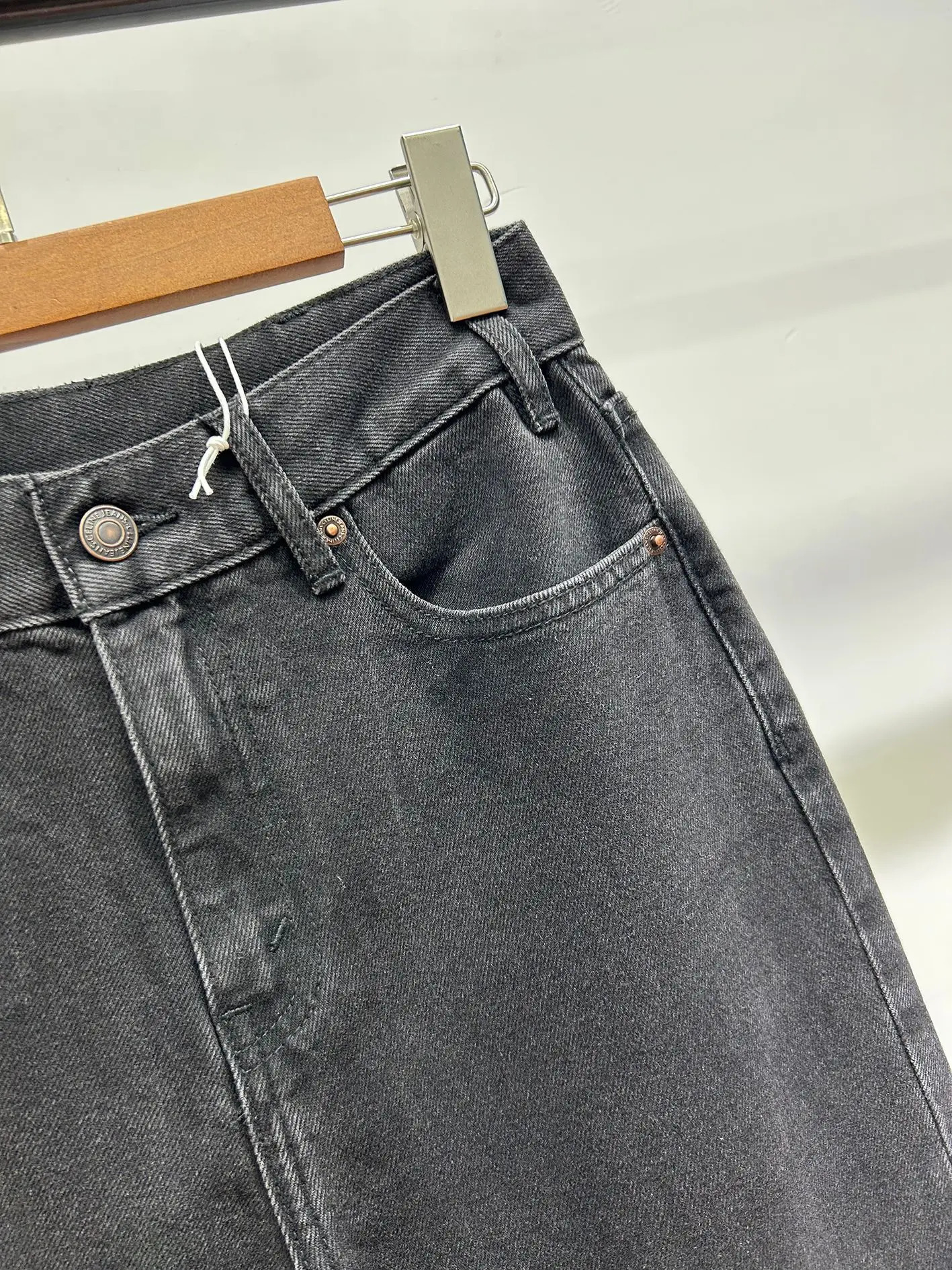 Early Spring Ce Blogger Same Non-elastic High Waist Dark Gray Straight Denim Trousers Women 240806
