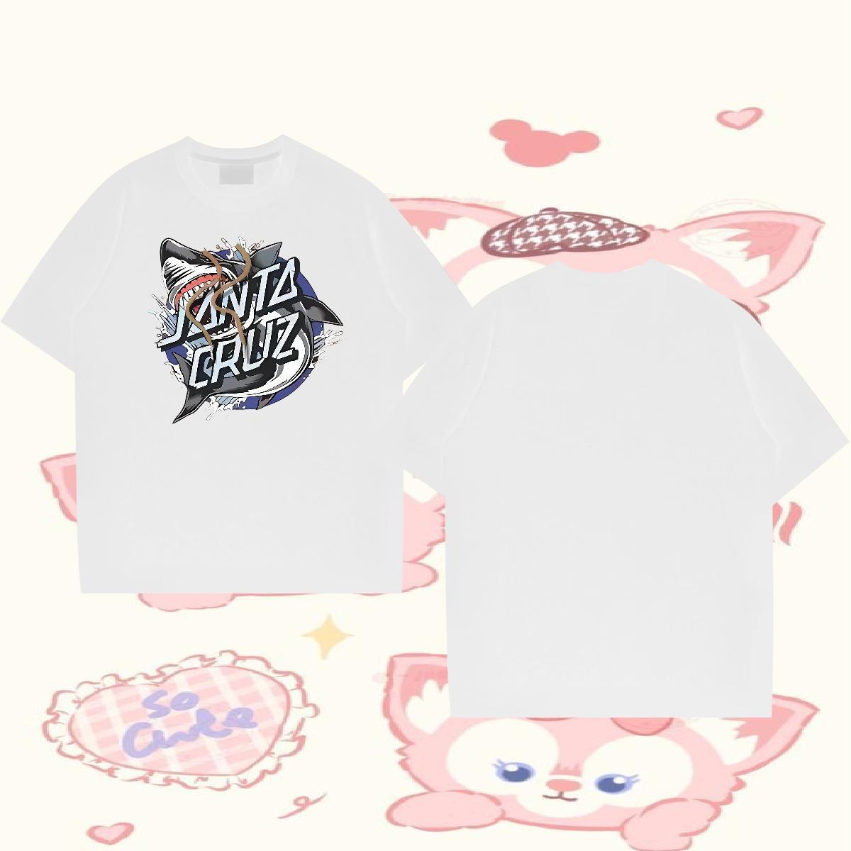 DIY Customized T shirt 230g Pure Cotton shark Beach Clothings Round Neck Short Sleeve Cool Men Clothes T-Shirt Skull