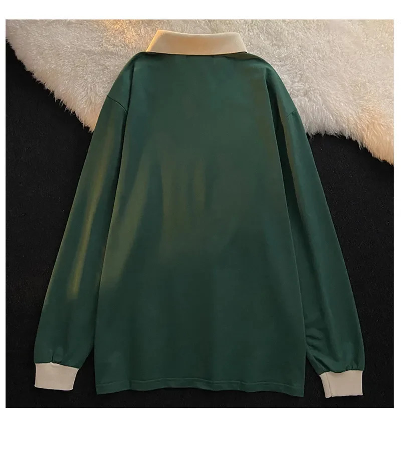 Vintage POLO Collar Letters Print Oversized Sweatshirt Women for Teen Girls Harajuku Spring Korean Kawaii Clothes Pullovers 240806