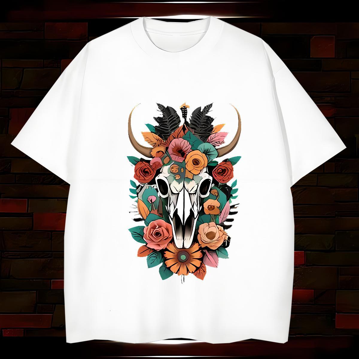 T Shirt For Man 230g 100% Cotton flower Street Casual Short Sleeve Soft Custom Cartoon Tshirt for Man Woman Fashion Casual Classic Tops Shirt