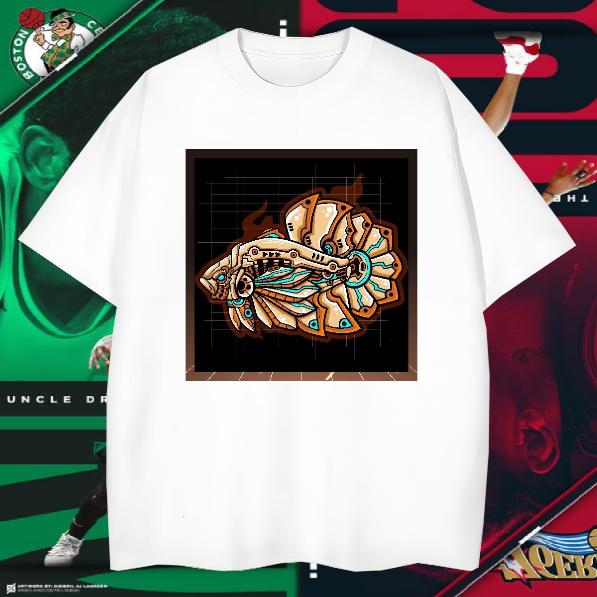 Wholesale Men Tshirts 100% Cotton 230g Robotic fish T-Shirts Street Crew Neck Breathable White Plus Size 2024 New Tees